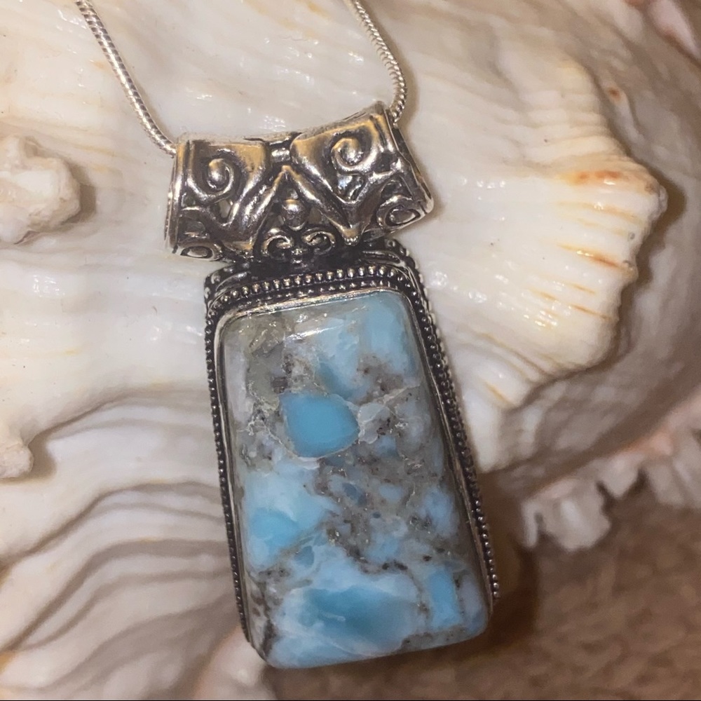 Sterling Silver Larimar Rectangle Pendant in Blue